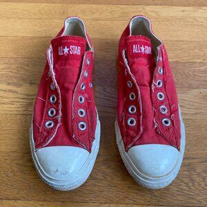 Red Canvas Chuck Taylors Slip On Sneakers